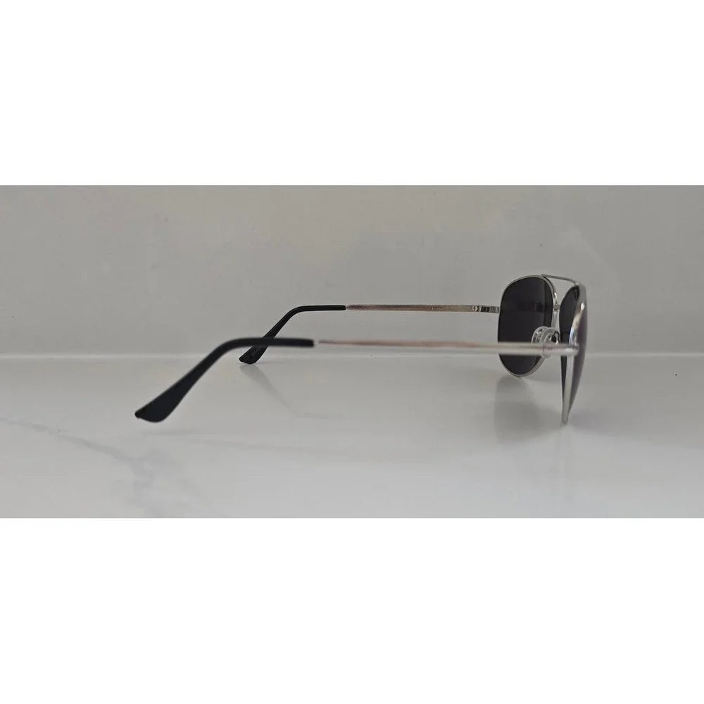 Silver Aviator Sunglasses Blue Mirrored Lens Metal Frame Double Bridge Classic